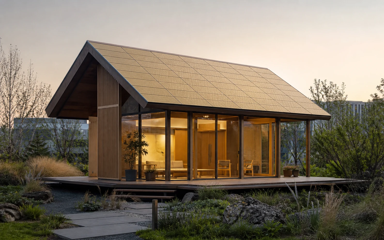 采用金色光伏屋面的零碳小屋